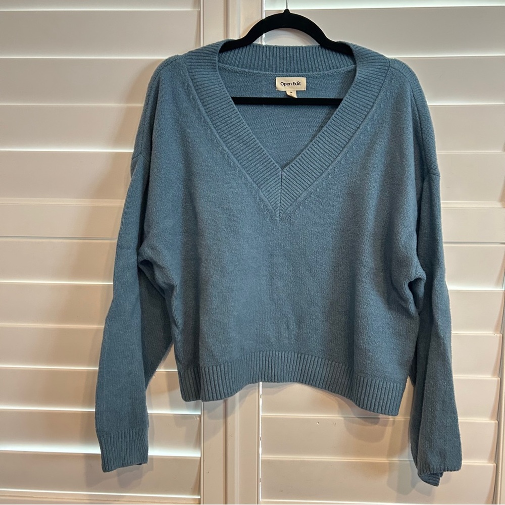 Open Edit Oversized Vneck Sweater Blue Size Medium